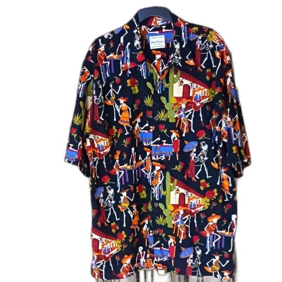 Button Down Shirt Short Sl "Day Of The Dead." David Carey Orig Multi-C Men's 2XL - Picture 1 of 7